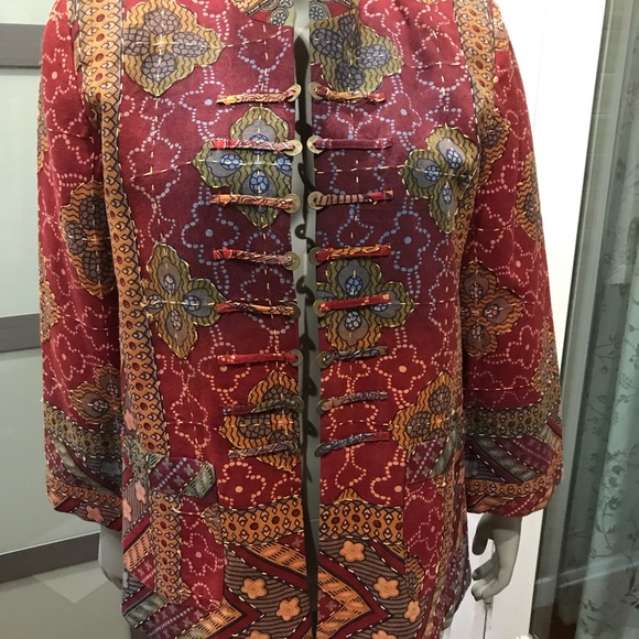 Red patterned and hand stitched jacket - Picture 1 of 8